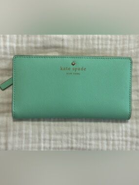 Kate spade wallet bifold turquoise light blue genuine leather